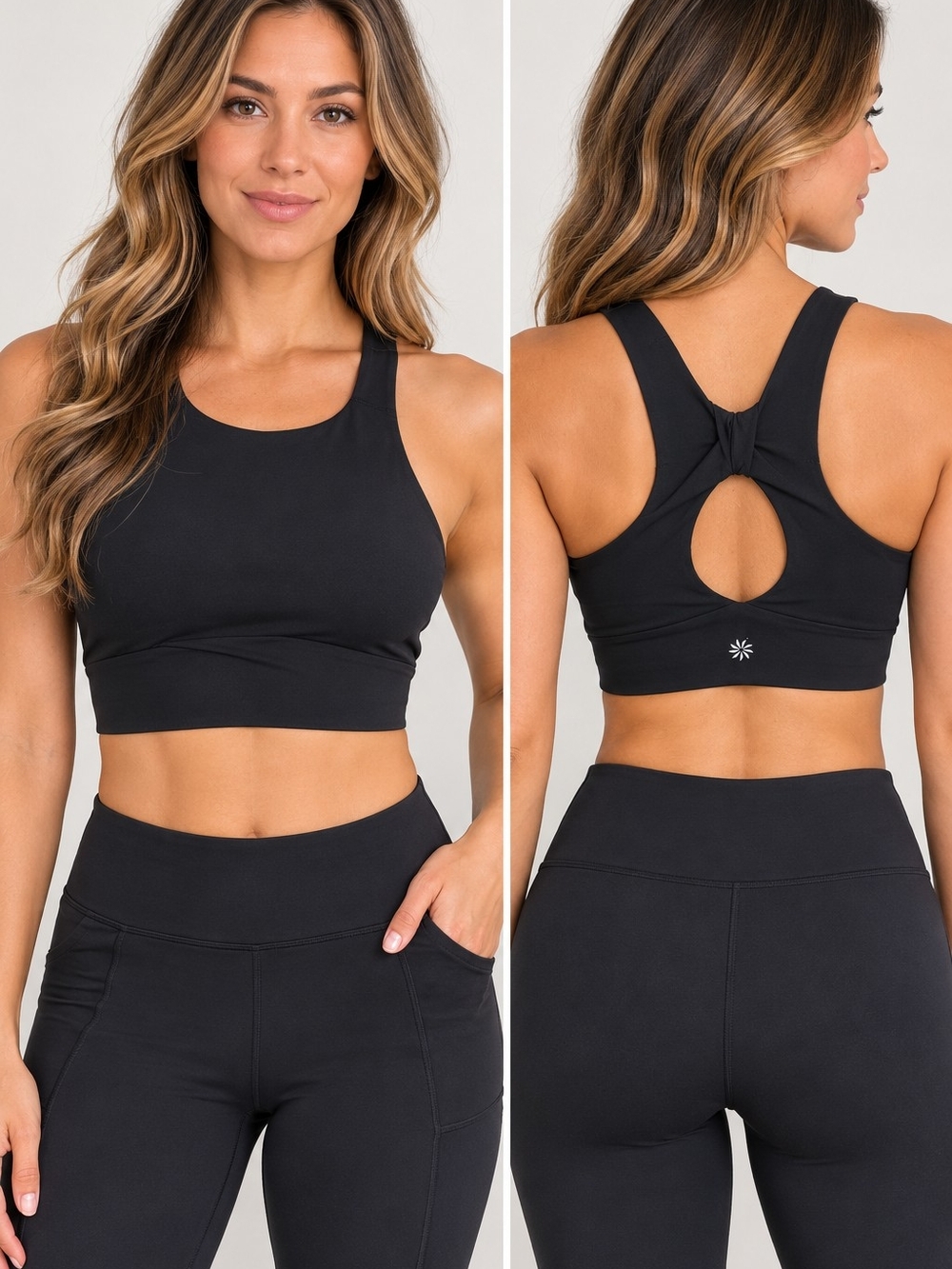 Athleta Conscious Cut Out Crop Top Sports Bra Black Size Small A-C Powervita